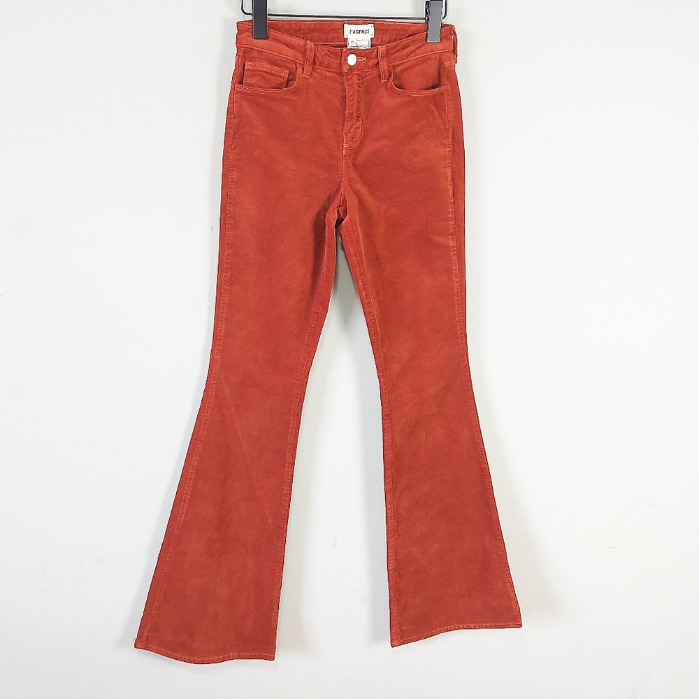 L'agence Women High Rise Earthy Retro Velvet Flared Pant Size 26 Rust Orange